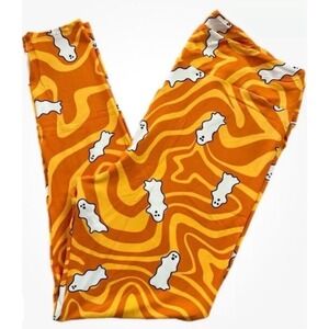 LuLaRoe Girls Kids Leggings L/XL Orange Ghosts Groovy Halloween Sizes 8-14 NWT